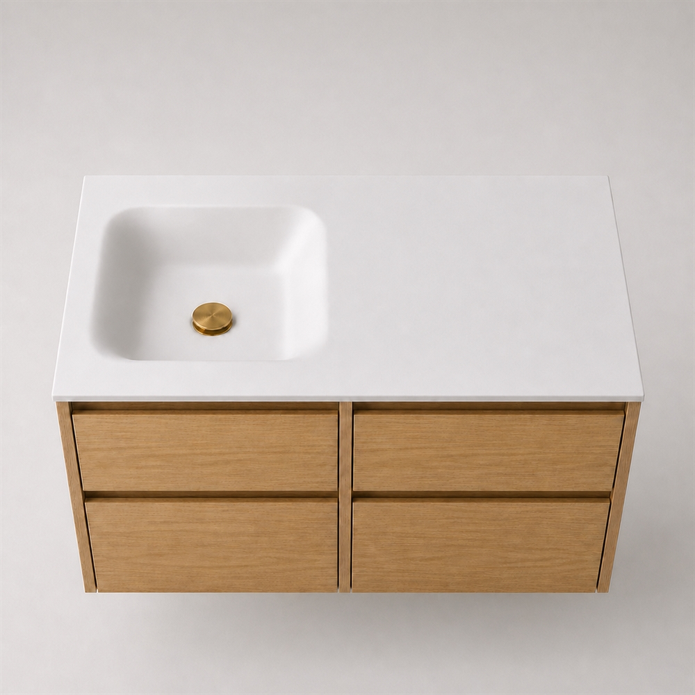 Corian baderomsplate 102 cm inkl. Type 7 servant, venstre, Glacier White