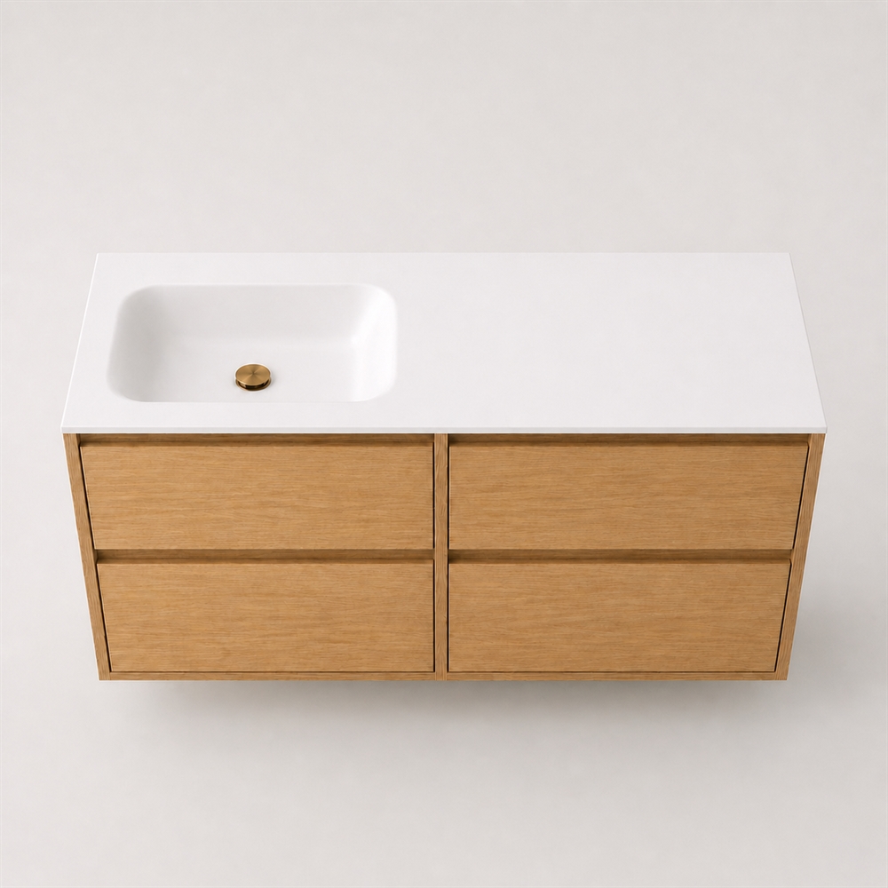 Corian baderomsplate 122 cm inkl. LUX servant, venstre, Glacier White