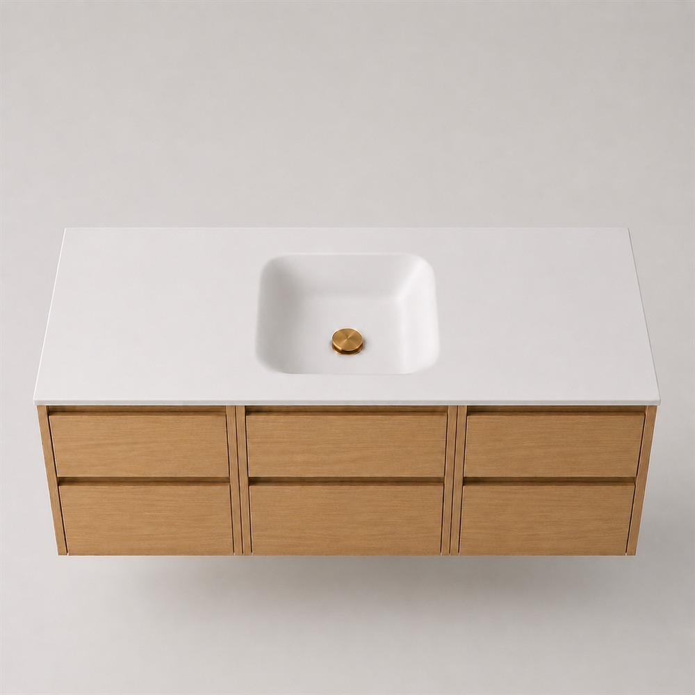 Corian baderomsplate 142 cm inkl. LUX servant, midtstilt, Glacier White