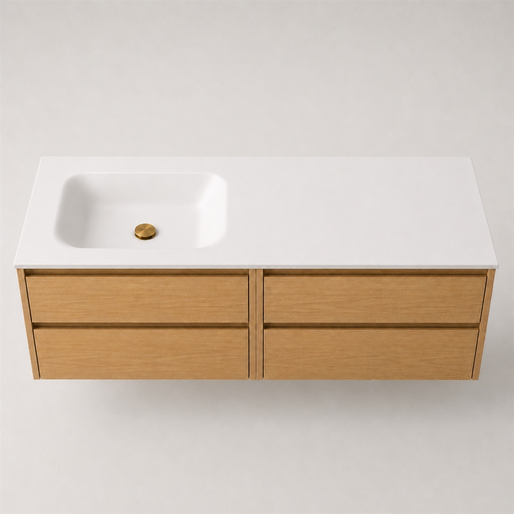 Corian baderomsplate 142 cm inkl. LUX servant, venstre, Glacier White