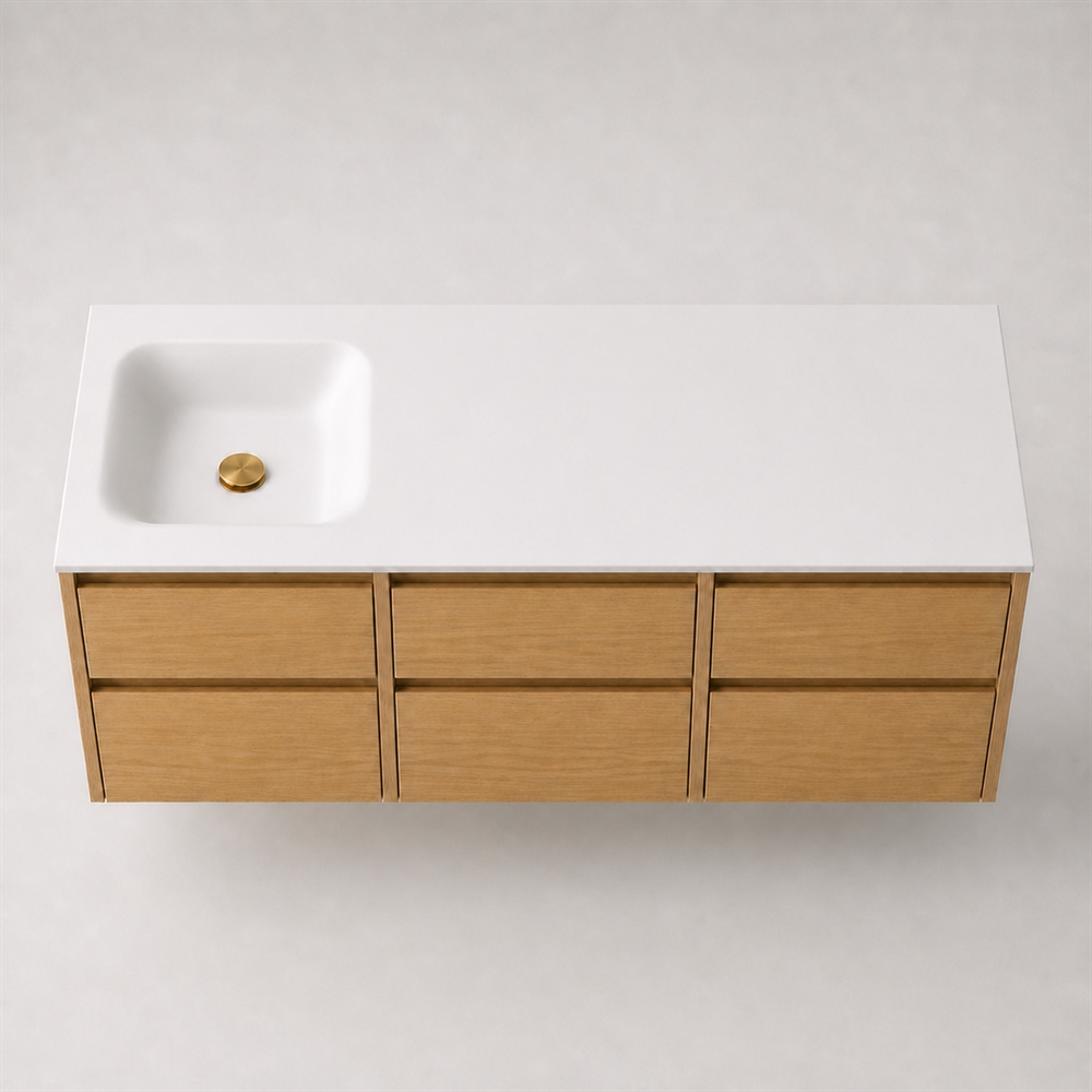 Corian baderomsplate 152 cm inkl. Type 7 servant, venstre, Glacier White