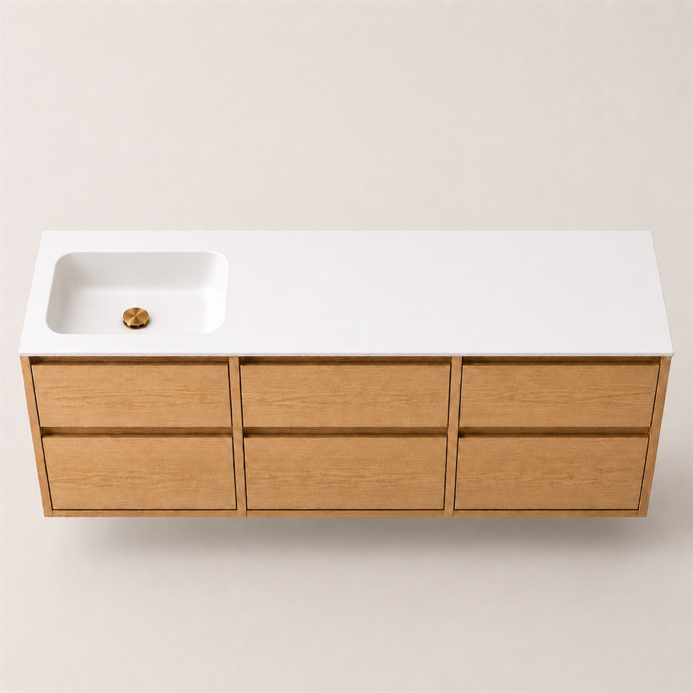 Corian baderomsplate 182 cm inkl. LUX servant, venstre, Glacier White